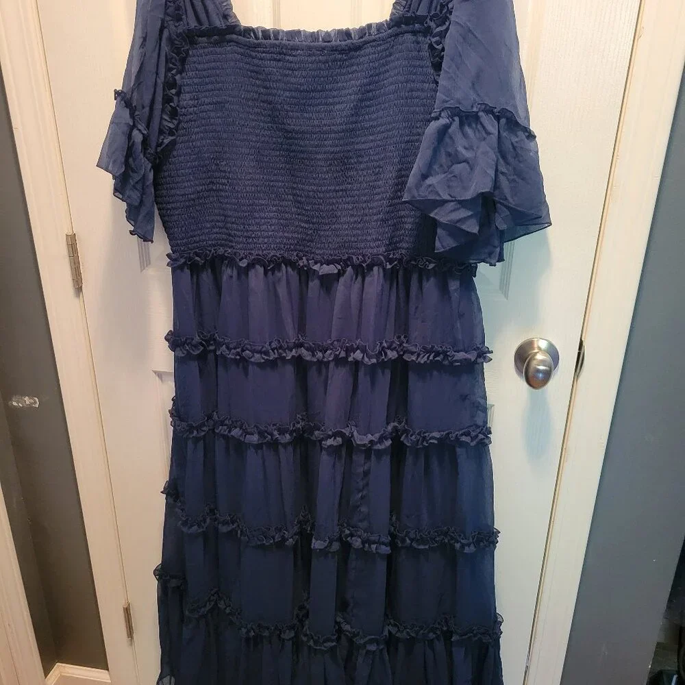 Jessakae Senna Chiffon Dress Navy 2X - Picture 4 of 5